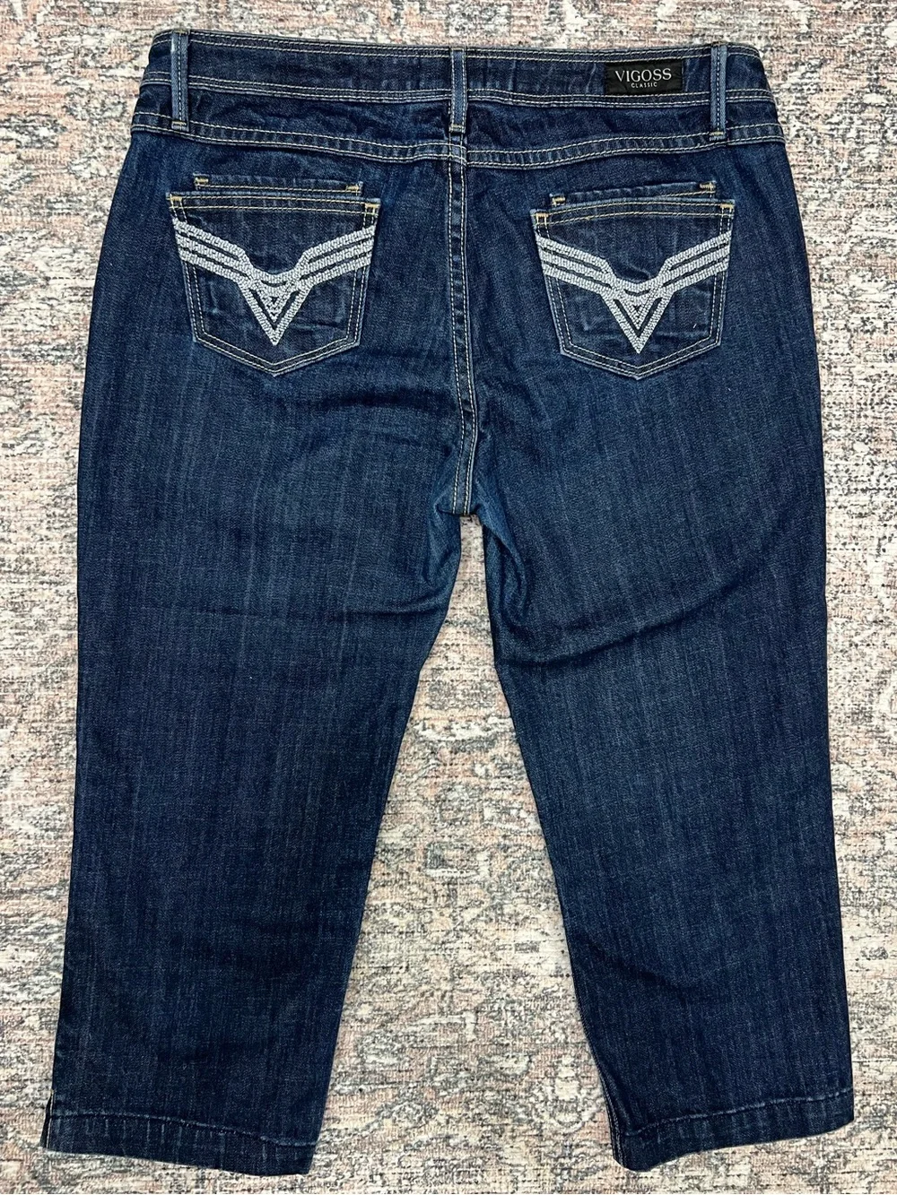 VIGOSS Classic Capri Jeans Womens 7 Dark Wash Embroidered Pockets